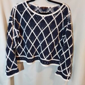 Hazel Navy and White 100% Cotton Crocheted Sweater